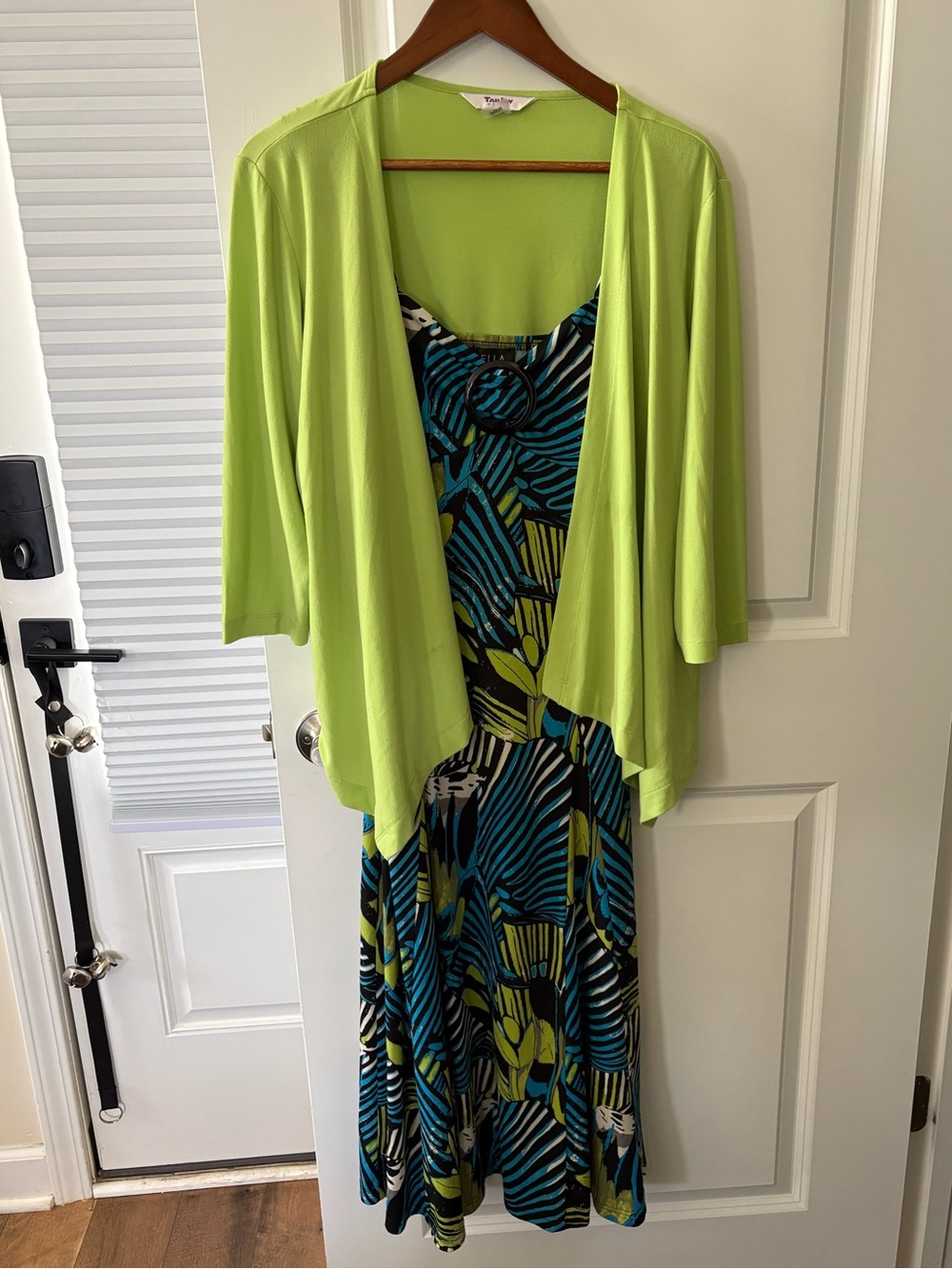 🚨Print Dress with Lime Trim and 3/4 light lime green sweater